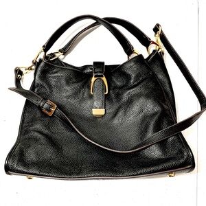 G.I.L.I. Black 100% Leather Shoulder Bag with Gold Accents New Without Tags